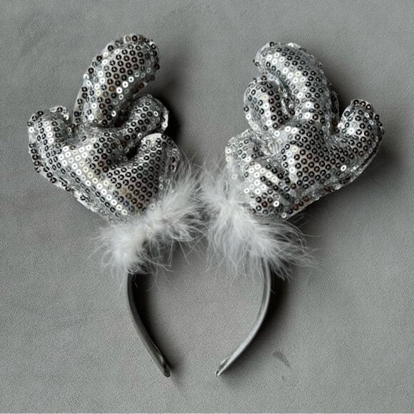 Reindeer Antler Headband ~ Silver with Blue ~ Jingle Bells - Picture 3 of 4